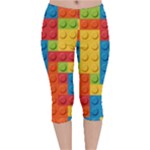 Lego Bricks, Colorful Dots Background Velvet Capri Leggings 