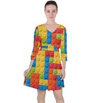 Lego Bricks, Colorful Dots Background Quarter Sleeve Ruffle Waist Dress