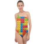 Lego Bricks, Colorful Dots Background Classic One Shoulder Swimsuit