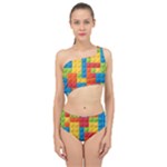 Lego Bricks, Colorful Dots Background Spliced Up Two Piece Swimsuit