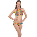 Lego Bricks, Colorful Dots Background Cross Front Halter Bikini Set