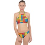 Lego Bricks, Colorful Dots Background Halter Bikini Set