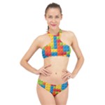 Lego Bricks, Colorful Dots Background High Neck Bikini Set