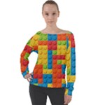 Lego Bricks, Colorful Dots Background Off Shoulder Long Sleeve Velour Top