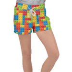 Lego Bricks, Colorful Dots Background Women s Velour Lounge Shorts