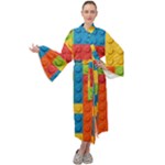 Lego Bricks, Colorful Dots Background Maxi Velvet Kimono