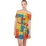 Lego Bricks, Colorful Dots Background Off Shoulder Chiffon Dress