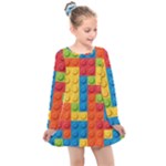 Lego Bricks, Colorful Dots Background Kids  Long Sleeve Dress