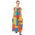 Lego Bricks, Colorful Dots Background Kids  Short Sleeve Maxi Dress