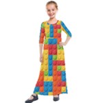 Lego Bricks, Colorful Dots Background Kids  Quarter Sleeve Maxi Dress