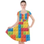 Lego Bricks, Colorful Dots Background Cap Sleeve Midi Dress