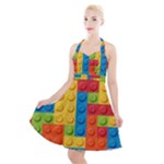 Lego Bricks, Colorful Dots Background Halter Party Swing Dress 