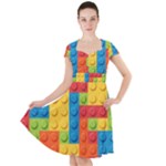 Lego Bricks, Colorful Dots Background Cap Sleeve Midi Dress With Pockets