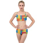 Lego Bricks, Colorful Dots Background Layered Top Bikini Set