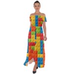 Lego Bricks, Colorful Dots Background Off Shoulder Open Front Chiffon Dress