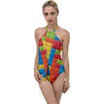 Lego Bricks, Colorful Dots Background Go with the Flow One Piece Swimsuit