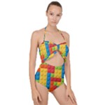 Lego Bricks, Colorful Dots Background Scallop Top Cut Out Swimsuit