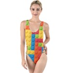 Lego Bricks, Colorful Dots Background High Leg Strappy Swimsuit