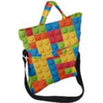 Lego Bricks, Colorful Dots Background Fold Over Handle Tote Bag