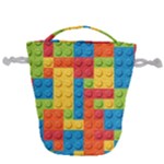 Lego Bricks, Colorful Dots Background Drawstring Bucket Bag