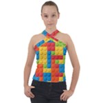 Lego Bricks, Colorful Dots Background Cross Neck Velour Top