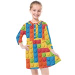 Lego Bricks, Colorful Dots Background Kids  Quarter Sleeve Shirt Dress