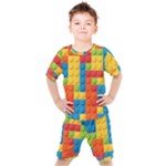 Lego Bricks, Colorful Dots Background Kids  T-Shirt and Shorts Set