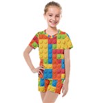 Lego Bricks, Colorful Dots Background Kids  Mesh T-Shirt and Shorts Set