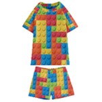 Lego Bricks, Colorful Dots Background Kids  Swim T-Shirt and Shorts Set