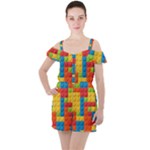 Lego Bricks, Colorful Dots Background Ruffle Cut Out Chiffon Playsuit