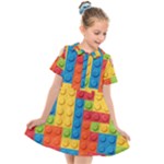 Lego Bricks, Colorful Dots Background Kids  Short Sleeve Shirt Dress