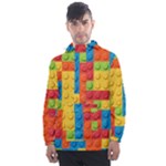 Lego Bricks, Colorful Dots Background Men s Front Pocket Pullover Windbreaker