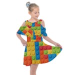 Lego Bricks, Colorful Dots Background Kids  Shoulder Cutout Chiffon Dress