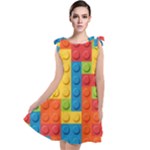 Lego Bricks, Colorful Dots Background Tie Up Tunic Dress