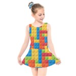 Lego Bricks, Colorful Dots Background Kids  Skater Dress Swimsuit