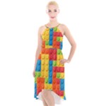 Lego Bricks, Colorful Dots Background High-Low Halter Chiffon Dress 