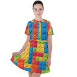 Lego Bricks, Colorful Dots Background Short Sleeve Shoulder Cut Out Dress 