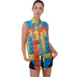 Lego Bricks, Colorful Dots Background Sleeveless Chiffon Button Shirt