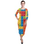 Lego Bricks, Colorful Dots Background Quarter Sleeve Midi Velour Bodycon Dress