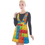 Lego Bricks, Colorful Dots Background Plunge Pinafore Velour Dress