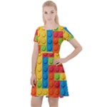 Lego Bricks, Colorful Dots Background Cap Sleeve Velour Dress 