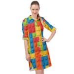 Lego Bricks, Colorful Dots Background Long Sleeve Mini Shirt Dress