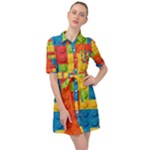 Lego Bricks, Colorful Dots Background Belted Shirt Dress