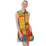 Lego Bricks, Colorful Dots Background Sleeveless Shirt Dress