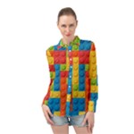 Lego Bricks, Colorful Dots Background Long Sleeve Chiffon Shirt