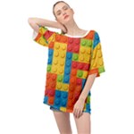 Lego Bricks, Colorful Dots Background Oversized Chiffon Top