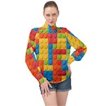 Lego Bricks, Colorful Dots Background High Neck Long Sleeve Chiffon Top