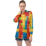 Lego Bricks, Colorful Dots Background Long Sleeve Satin Shirt