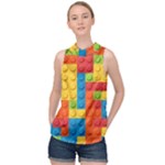 Lego Bricks, Colorful Dots Background High Neck Satin Top