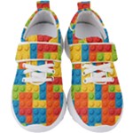 Lego Bricks, Colorful Dots Background Kids  Velcro Strap Shoes